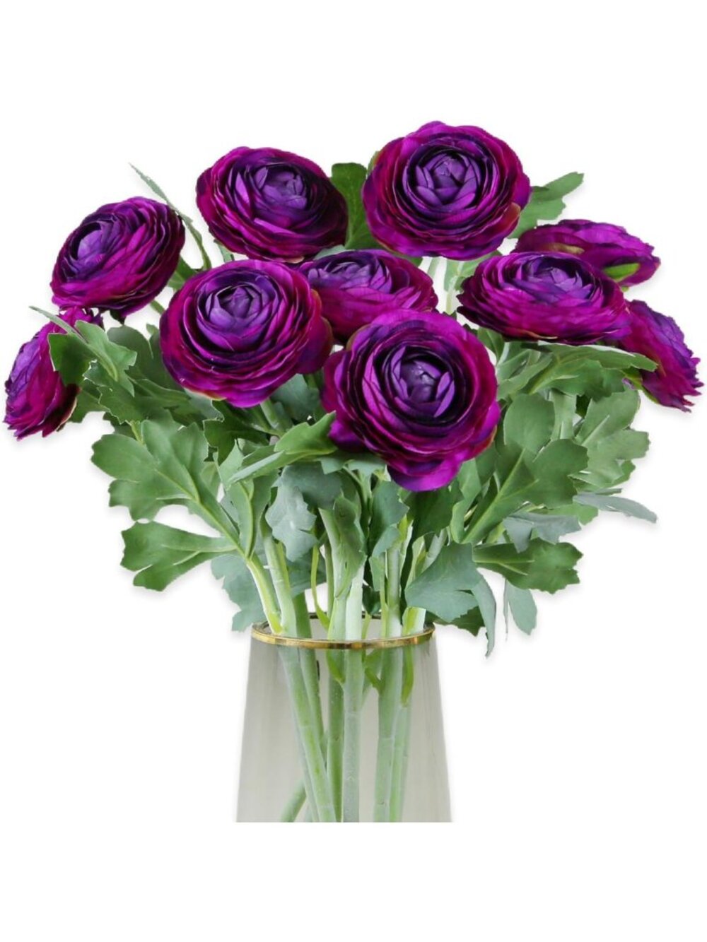 10 Pack Purple Artificial Ranunculus Flowers - Real Touch Silk, 19 Inch, DIY